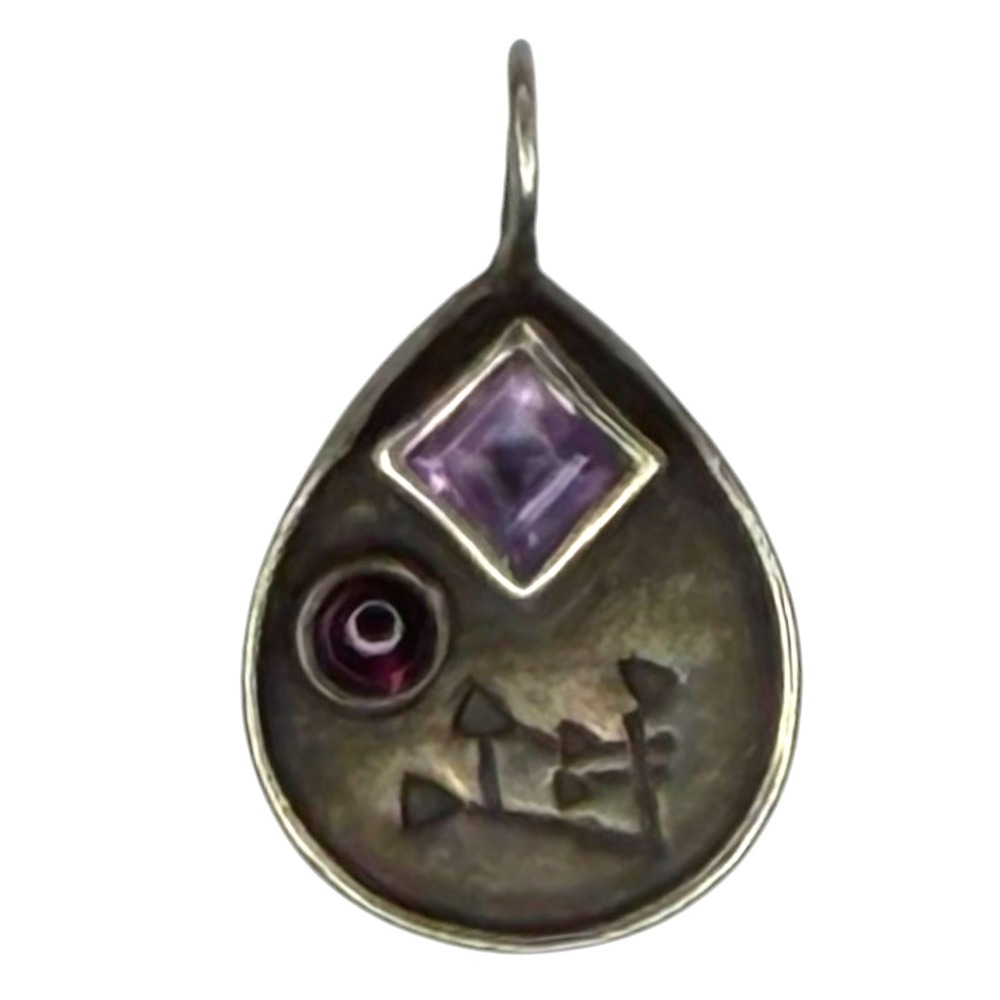 Vintage Pendant Sterling Silver 925 Amethyst Garnet Teardrop Gemtone Charm